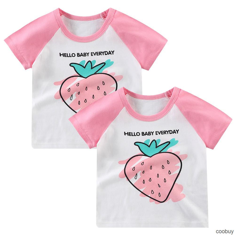 Áo Thun Cotton Ngắn Tay Thoáng Khí In Họa Tiết Dâu Tây Xinh Xắn Dành Cho Nữ