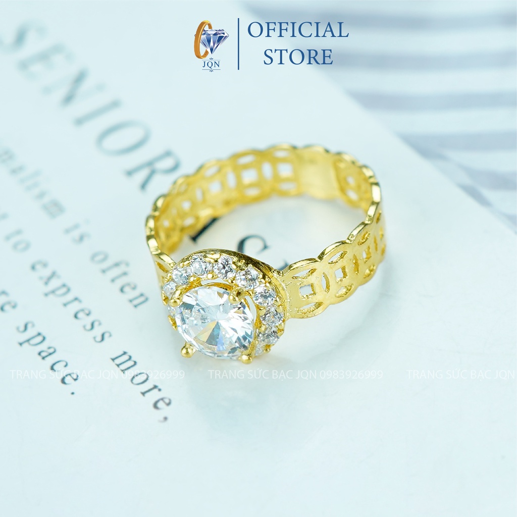 Nhẫn Kim Tiền JQN Nhẫn Bạc Ta Đính Đá Tròn N50