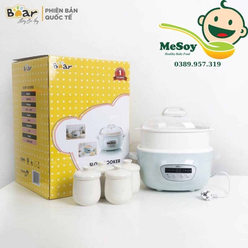 Nồi nấu cháo chậm 2,5l Bear - Kèm lồng hấp - 8 chế độ nấu cài tự động - Bảo hành 12 tháng