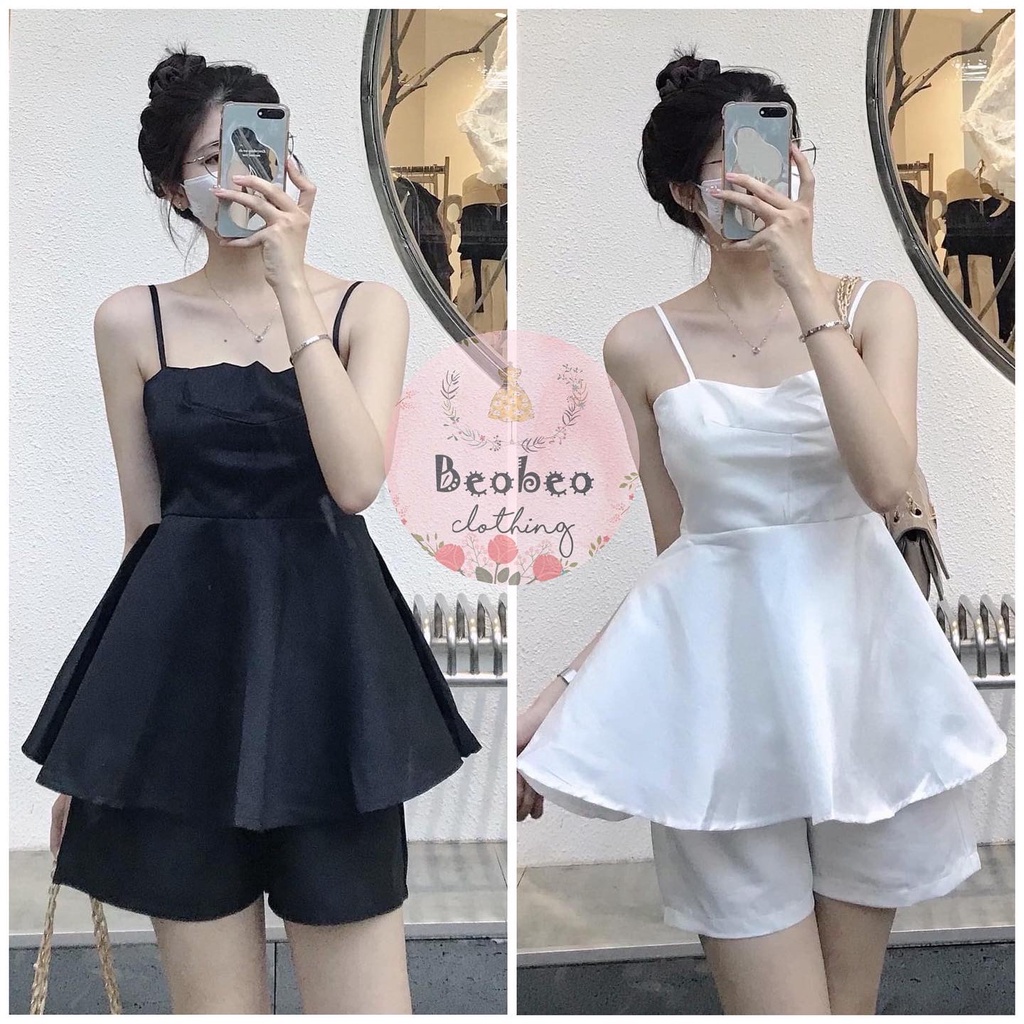 Set áo 2 dây peplum kèm quần short dễ thương