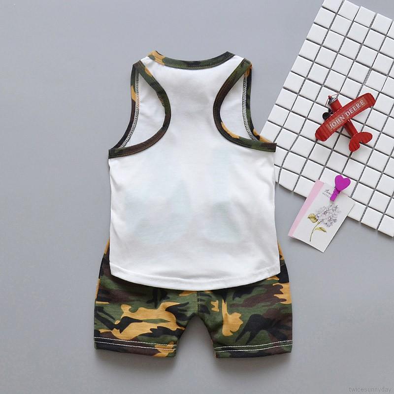 Bộ áo thun sát nách in chữ + quần ngắn cho bé trai