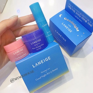Laneige Sleeping Care Goodnight Kit (3 items) . Mặt nạ ngủ cho face + mặt nạ ngủ môi + mặt nạ ngủ mắt