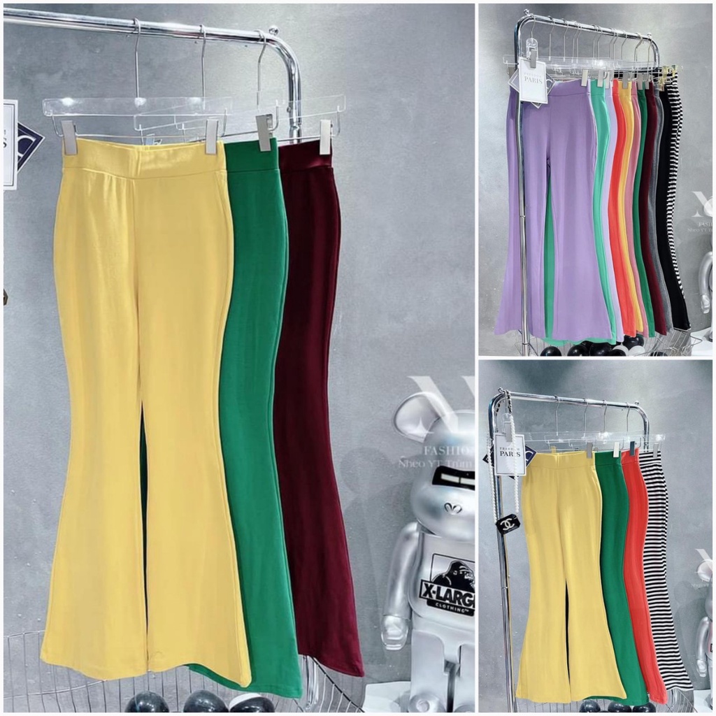 Quần ống loe nữ kẻ sọc nhiều màu hot hè