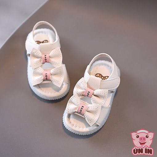 Sandal tập đi bé gái - Dép rọ quai dán da mềm nhẹ gắn 2 Nơ xinh có đế chống trơn trượt cho bé từ 0-2 tuổi B01