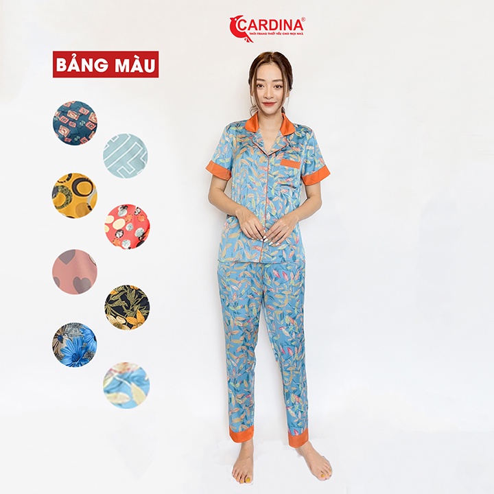 Đồ Bộ Nữ 𝐂𝐀𝐑𝐃𝐈𝐍𝐀 Pijama Chất Lụa Satin Nhật Cao Cấp Quần Dài Áo Cộc Tay 1Pi18