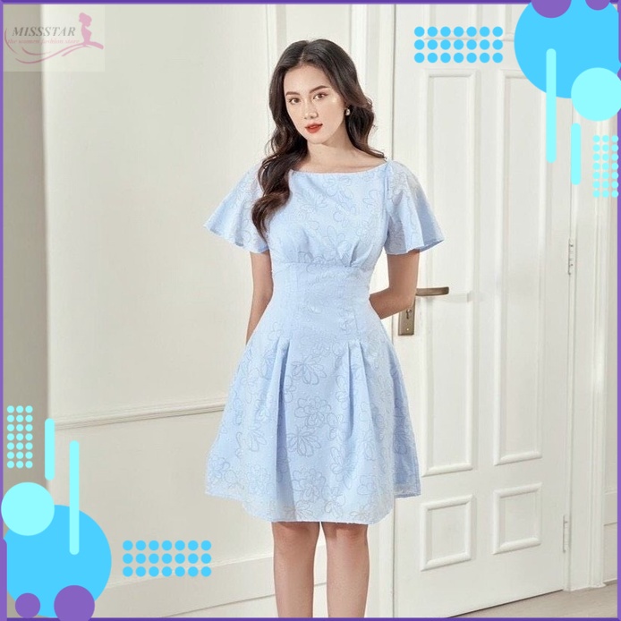 Đầm Hoa Chít Eo Tay Xòe Xinh Xắn, Sang Chảnh, Trẻ Trung, Chất Hoa Ép Chạy Nổi May 2 Lớp Dày Mềm Mịn, Mát, Bền Đẹp