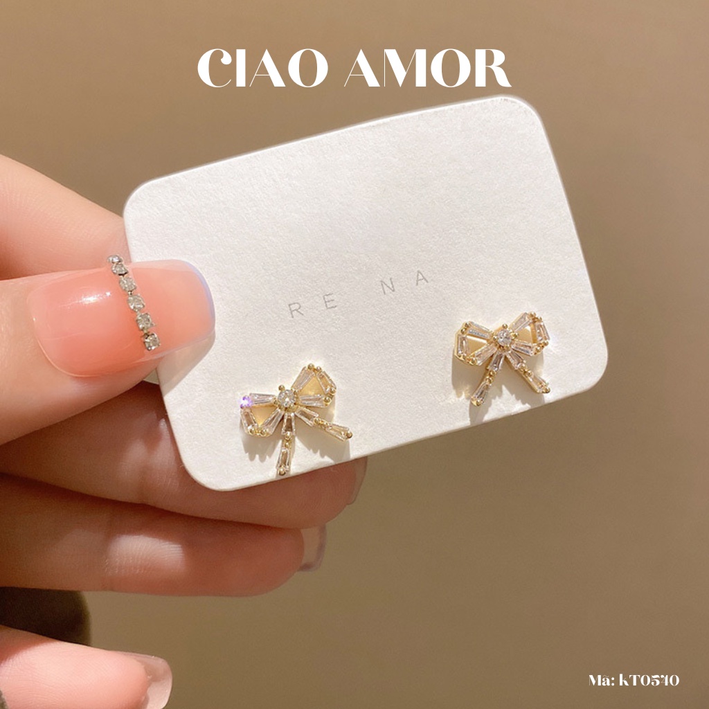 KT0540-Khuyên tai nụ nữ, Bông tai nụ đuôi bạc 925 thanh nơ nụ mảnh Trang sức Ciao Amor