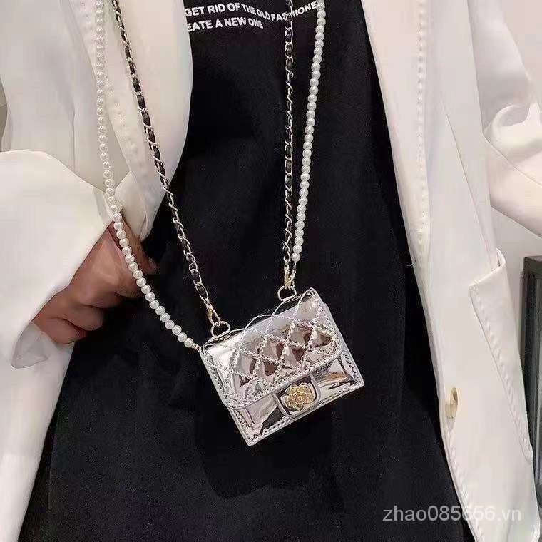 Túi Đeo Chéo Mini Họa Tiết Hoa Đính Ngọc Trai Và Kim Cương Thời Trang 2022 Cho Nữ