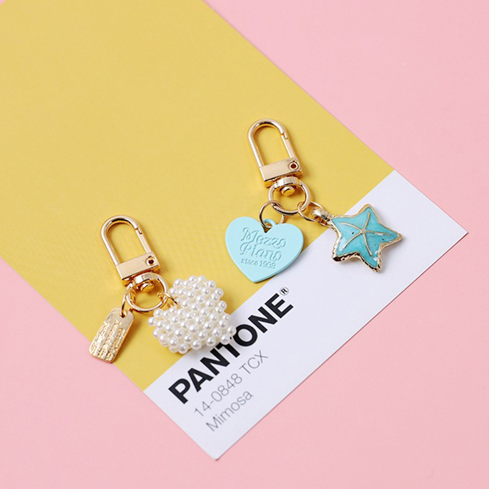 CHARMS Móc Khóa Kim Loại Mặt Trái Tim Và Ngọc Trai Thời Trang