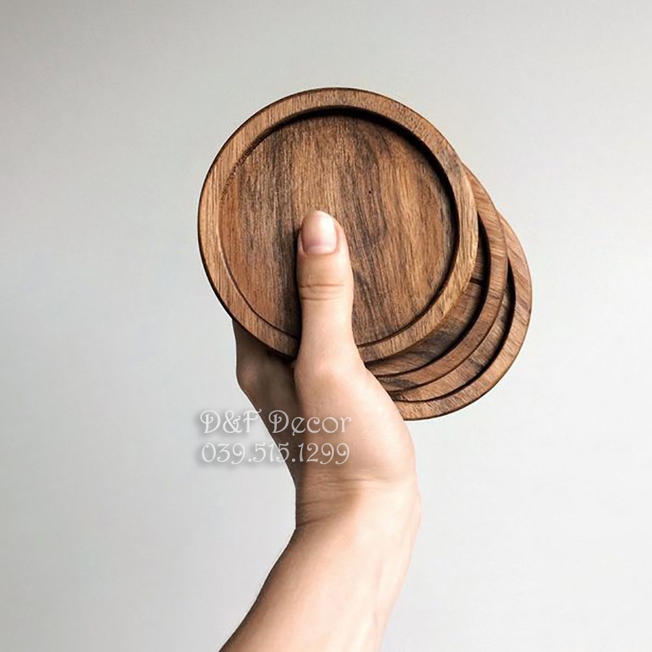Đế lót ly bằng gỗ, thiết kế hình tròn dùng cho quán cà phê, gỗ tự nhiên thân thiện môi trường.