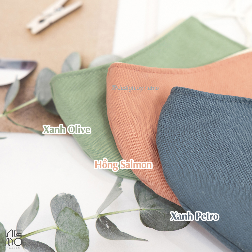 Khẩu Trang Vải Linen Cao Cấp 3 Lớp Màu Trơn Nemo Handmade, Có Nút Tăng Giảm Dây Tiện Lợi - KT3M | BigBuy360 - bigbuy360.vn