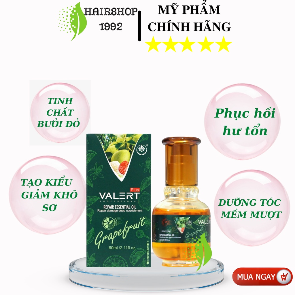 Tinh Dầu Dưỡng Tóc Bưởi Grapefruit Valert - Phục Hồi Tóc Hư Tổn - Hair Serum 60ml