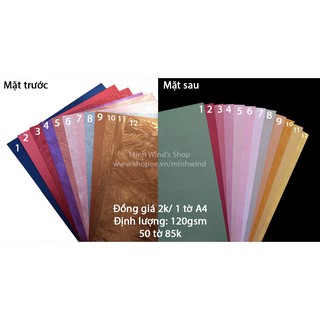 Giấy A4 nhũ làm thiệp định lượng 120gsm (2 mặt khác nhau), mua nhiều giảm giá