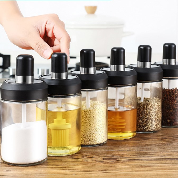 BỘ 3 LỌ THỦY TINH ĐỰNG GIA VỊ CÓ THÌA TIỆN LỢI SANG TRỌNG
