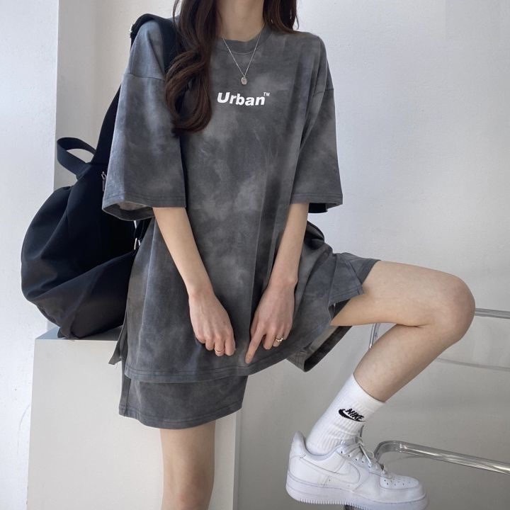 Bộ Thun Loang Cộc Tay Urban JOLIE Unisex  🌸 Set áo phông form rộng kèm quần short cạp chun cá tính Ulzzang 🌸