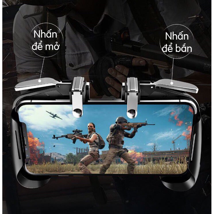 Tay cầm chơi game PUBG, Rules Of Survival,  kèm nút bắn joystick, ngắm bắn kim loại dòng  AK16 tặng kèm móc khóa game