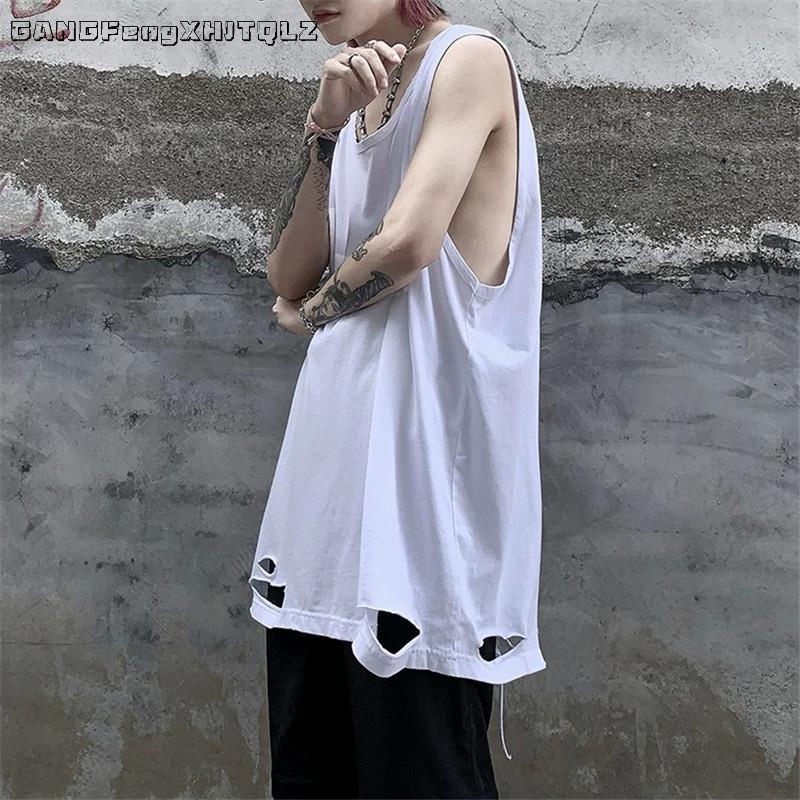 Áo Thun Dáng Rộng Lỗ Rách Phong Cách Hip hop Đường Phố Cao Cấp