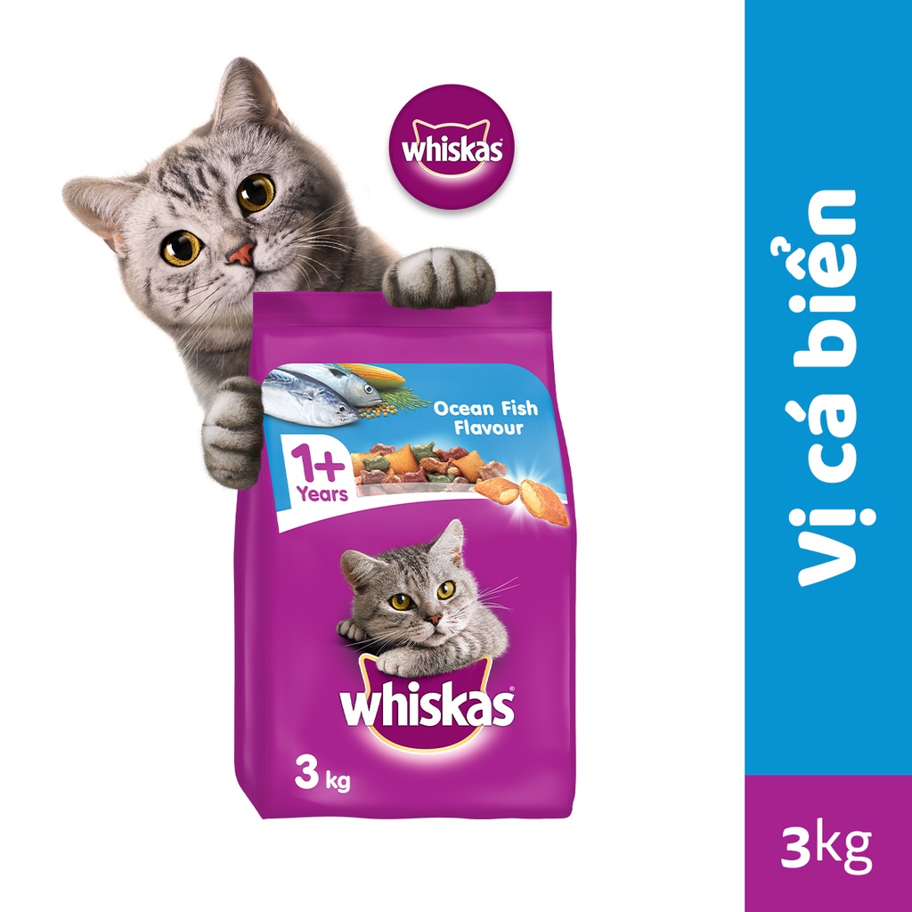 WHISKAS Thức Ăn Cho Mèo Trưởng Thành Dạng Hạt vị Cá Biển - 3kg