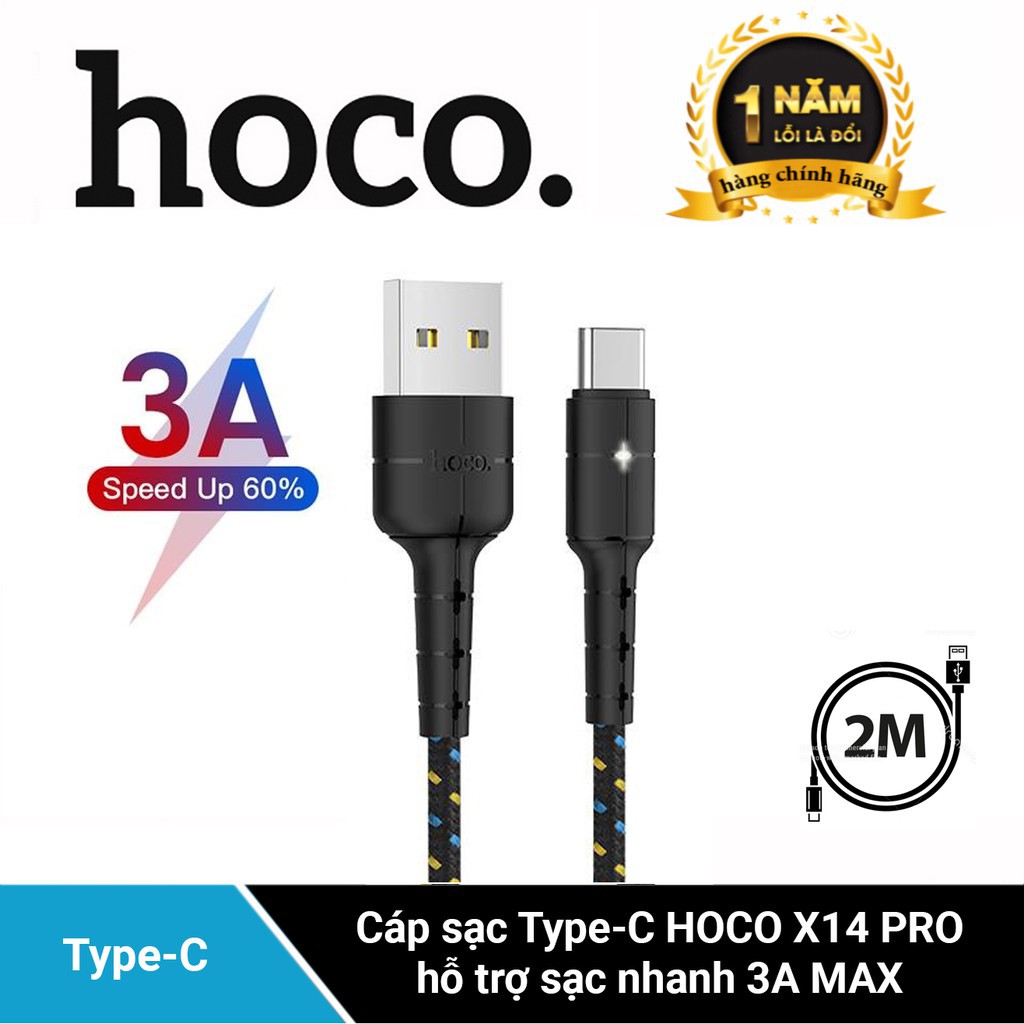 Cáp sạc Type-C Hoco X14 Pro Hỗ trợ sạc nhanh 3A Max-tự ngắt khi pin đầy - LED báo sạc