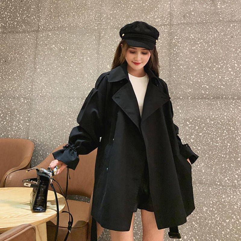 2021 autumn new rope Korean version loose short trench coat retro network celebrity popular student coat girl