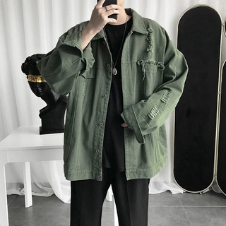 Áo khoác denim dáng rộng phối kiểu rách thời trang phong cách Hàn Quốc dành cho nam