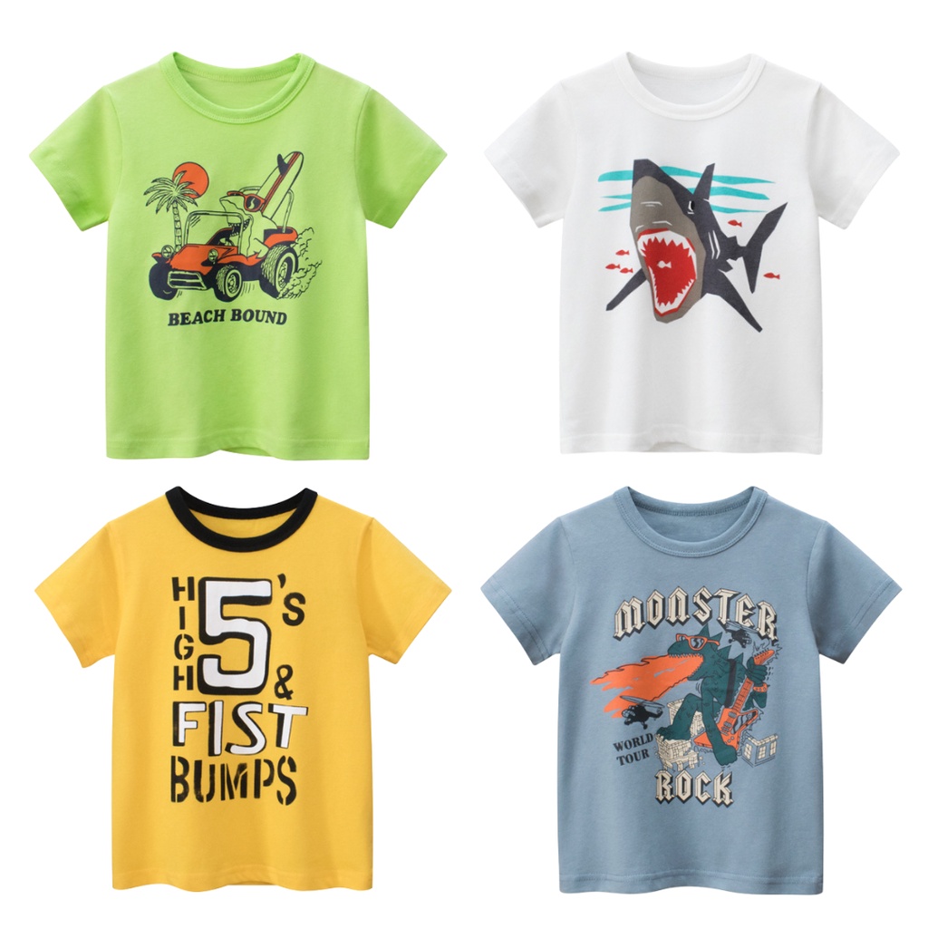 Áo thun bé trai TrueKids, áo phông họa tiết cá mập chất cotton 100%