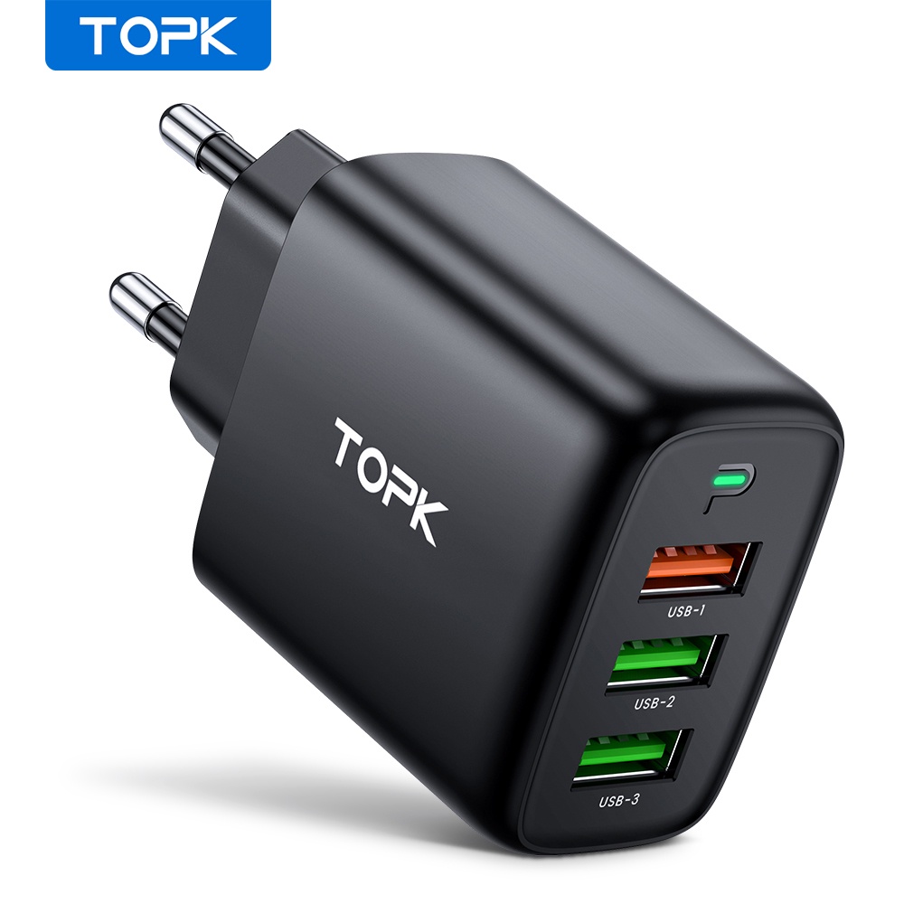 TOPK Cốc Sạc Nhanh 3 Cổng USB 3.0 B15-A3 17W 30W Tiện Dụng Dành Cho Điện Thoại