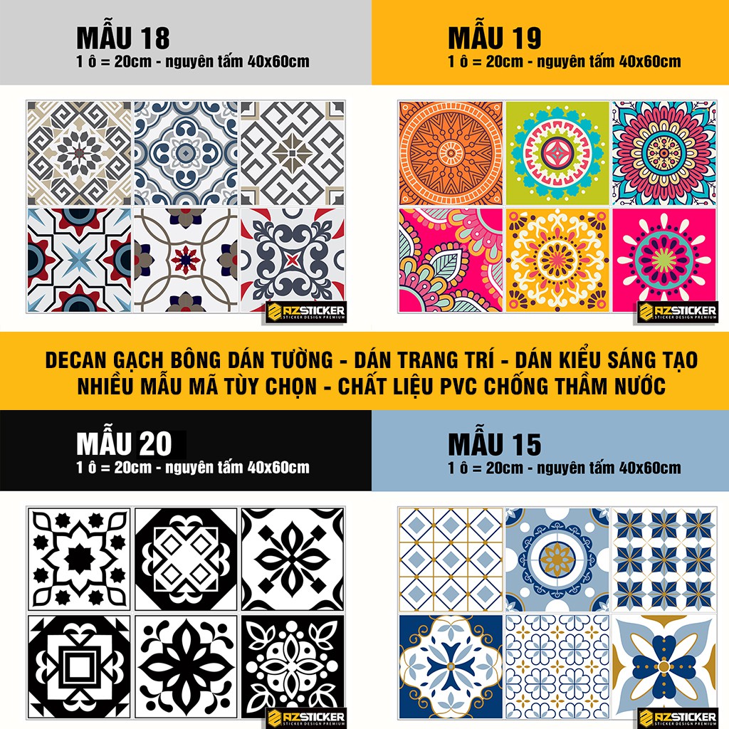 Tổng Hợp Mẫu Decal Gạch Bông Dán Bếp Siêu Rẻ | Chống Nước | Dễ Lau Chùi | Chịu Nhiệt Độ