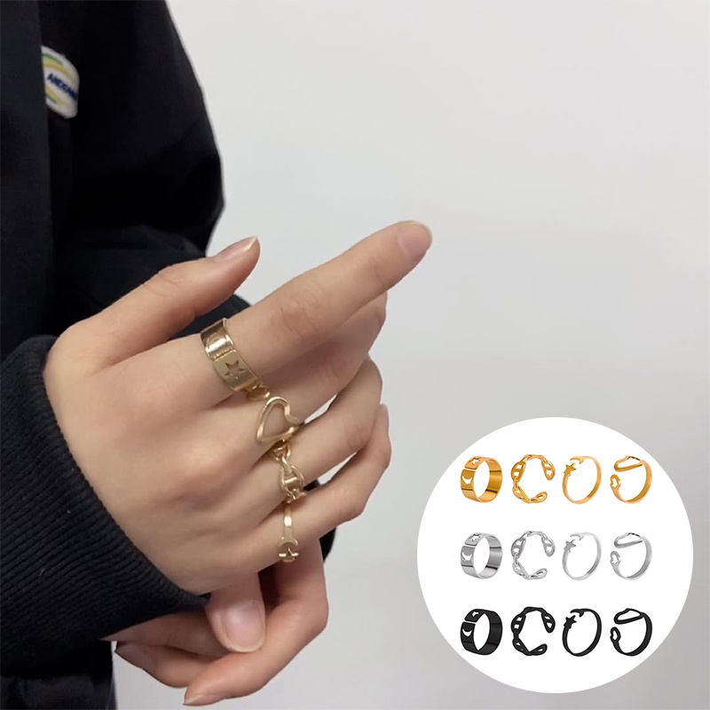 Bộ vòng rỗng hình học Hàn Quốc Mở cửa có thể điều chỉnh của phụ nữ Màu vàng có thể điều chỉnh Màu bạc Màu đen Màu đen