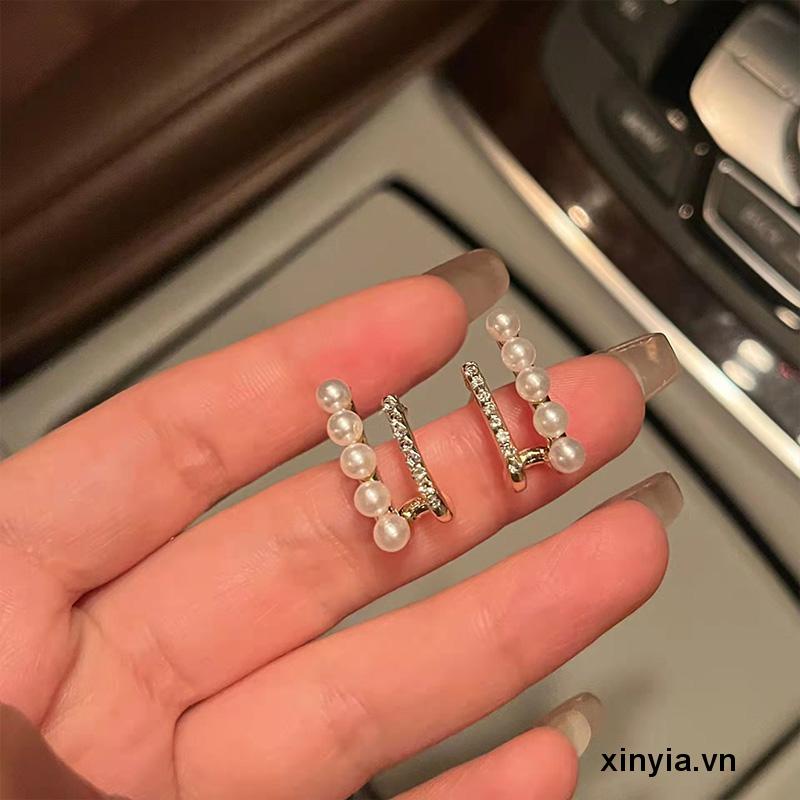 Bông tai khuyên tai bạc nữ đính ngọc trai thời trang Hàn