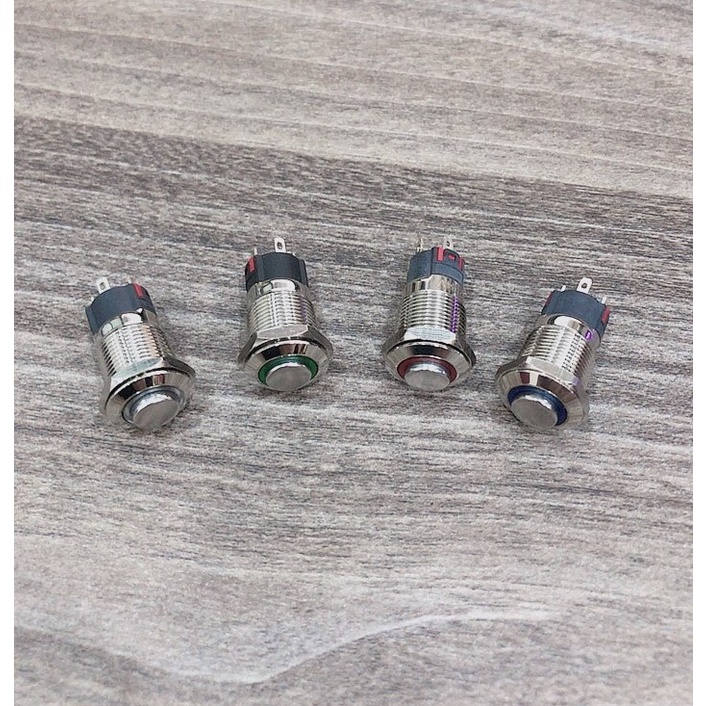 Công tắc Kim loại 12mm đầu cao 12V 24V chống nước ô tô -  12mm LED Momentary push button switch/ Latching