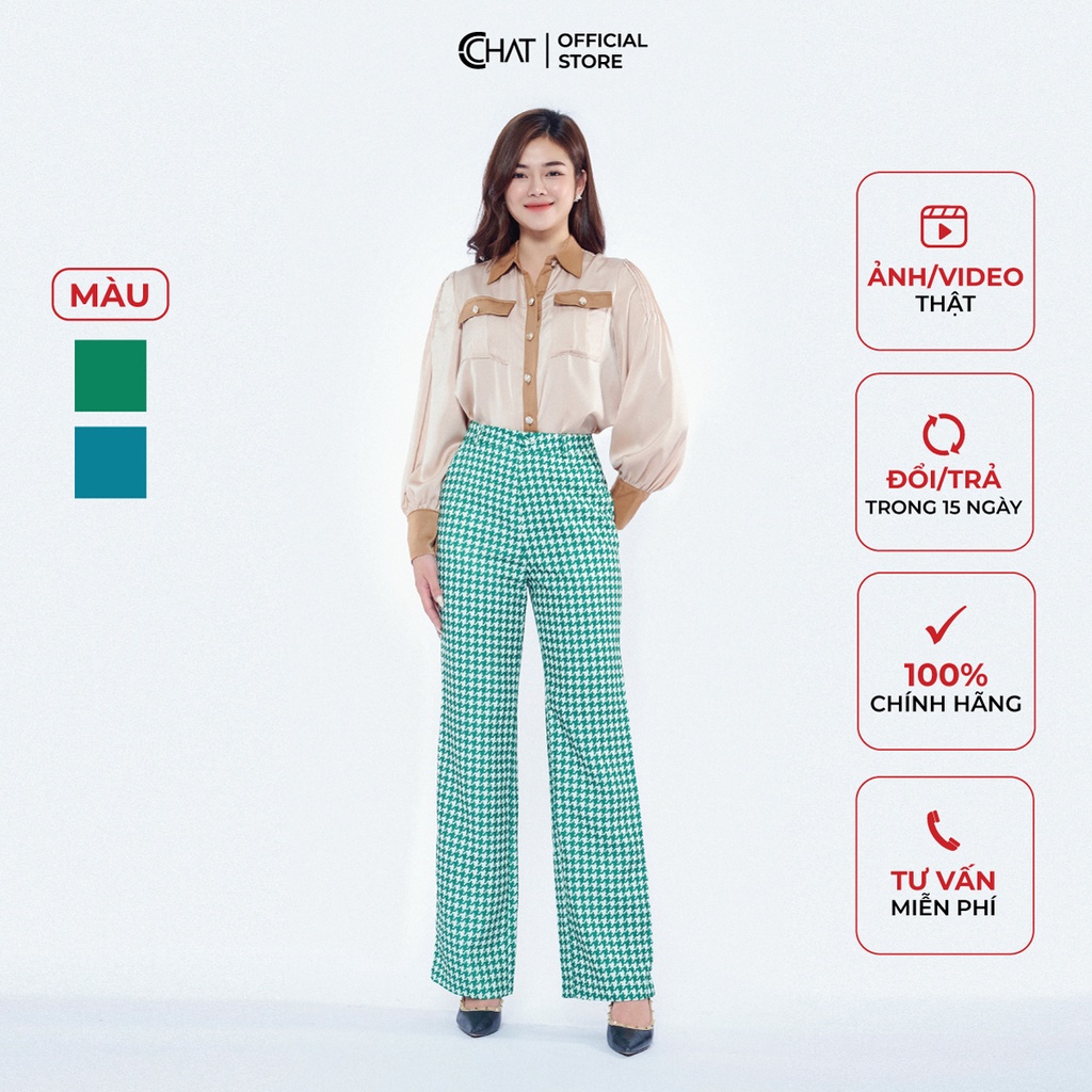 Quần Ống Rộng Nữ 𝐂𝐂𝐇𝐀𝐓 Họa Tiết Răng Sói Dáng Suông Phong Cách Trẻ Trung 12QDS5001ST