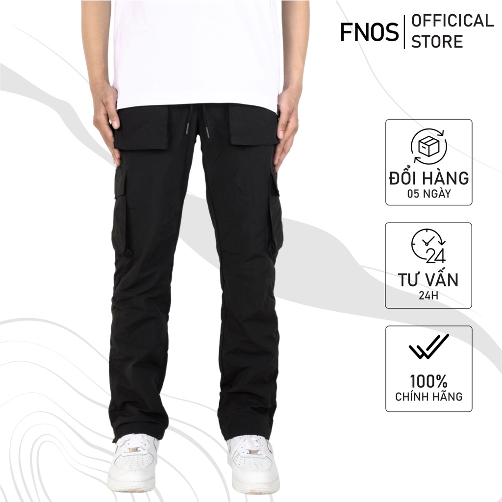 Quần dù túi hộp streetwear cao cấp FNOS JGD3 màu đen 2 lớp ống rộng có nút bấm