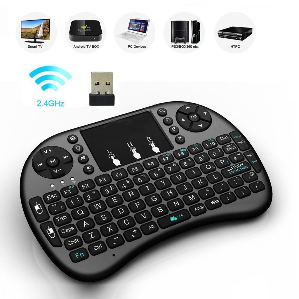 Bàn Phím Wireless Mini Kiêm Chuột Bay Chuyên Dùng Cho Android TV Box, Smart TV, Laptop Có Led