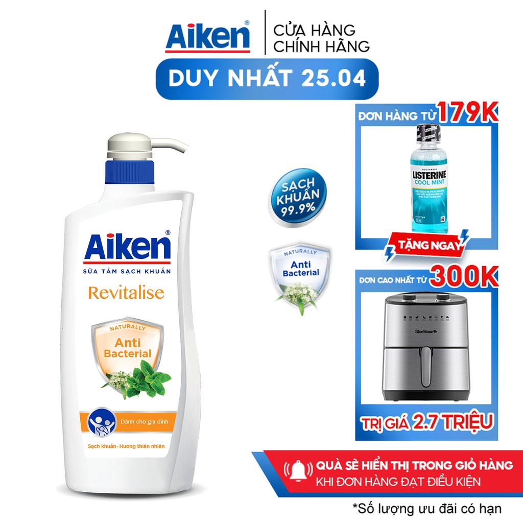 Aiken Sữa tắm Sạch khuẩn Chiết Xuất Bạc Hà 850g