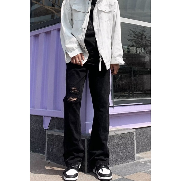 Quần jeans Nam Dài Mài Rách Thời Trang Hàn Quốc quần jean nam cao cấp quần jean nam đen rách gối