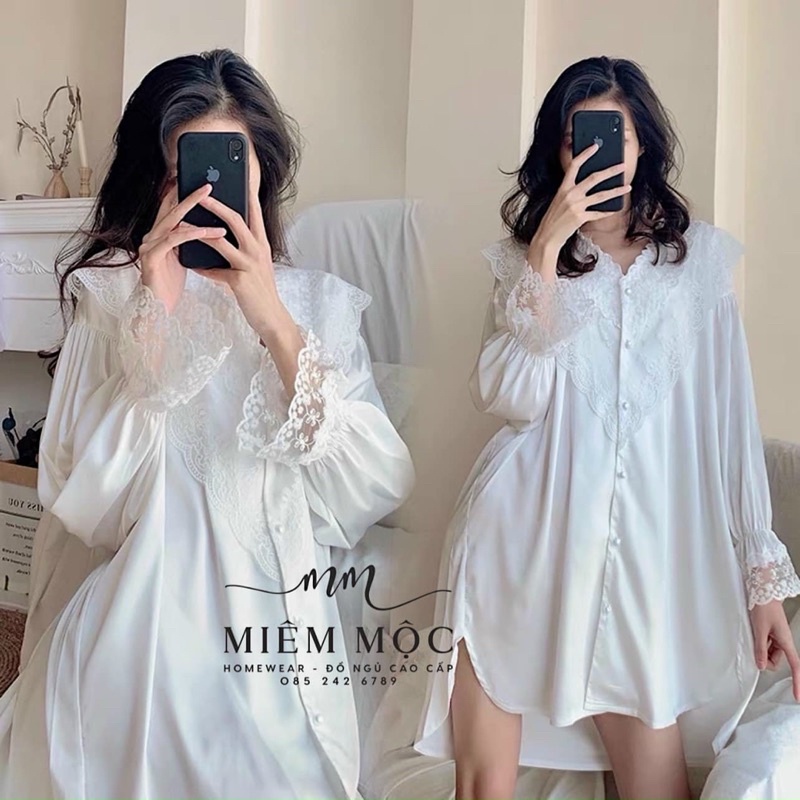 Đầm Ngủ Cao Cấp, Váy Ngủ Sơ Mi Lụa Quảng Châu Cao Cấp Full Túi Zip Cho Nữ từ 40_60kg