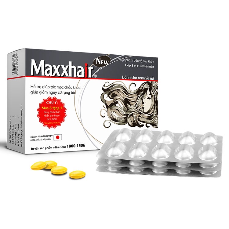 Maxxhair (Chính hãng)- Mọc tóc nhanh, ngăn ngừa rụng tóc hộp 30 viên