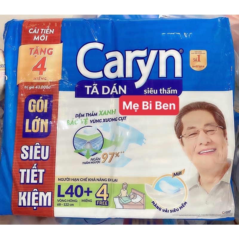 [GIÁ THÙNG 2 GÓI] Tã Bỉm Dán Người Lớn Caryn Siêu Thấm Size M40/ML40 Miếng Gói Siêu Tiết Kiệm