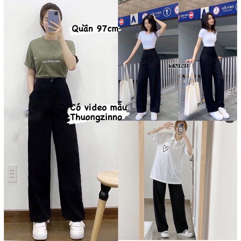 [Ảnh thật/Video] Quần culottes dáng dài siêu hách chân dài 97cm Quần ống suônh dáng rộng