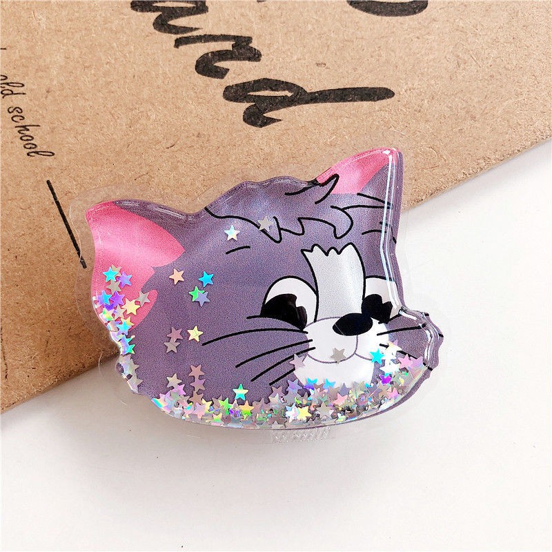 Ốp lưng iPhone 12 mini 11 Pro X XS XR Max 6 6S 7 8 Plus SE 2020 3D Sequin Glitter Cat And Mouse Flowing Silver Foil Holder Soft Case