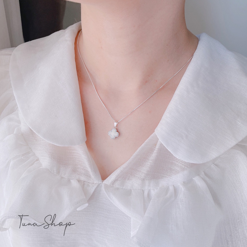 Dây chuyền Bạc cỏ 4 lá 2 mặt, Vòng cổ cỏ bốn lá đeo 2 kiểu Bạc cao cấp_ 𝐂𝐚𝐦 𝐤𝐞̂́𝐭 𝐜𝐡𝐮𝐚̂̉𝐧 𝐁𝐚̣𝐜 TUNA SILVER