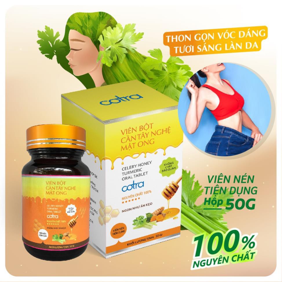 Bột cần tây nghệ mật ong sấy lạnh nguyên chất (Dạng Vien Nén) COTRA (50g, 80g) giúp giảm cân, detox, trắng da, làm đep