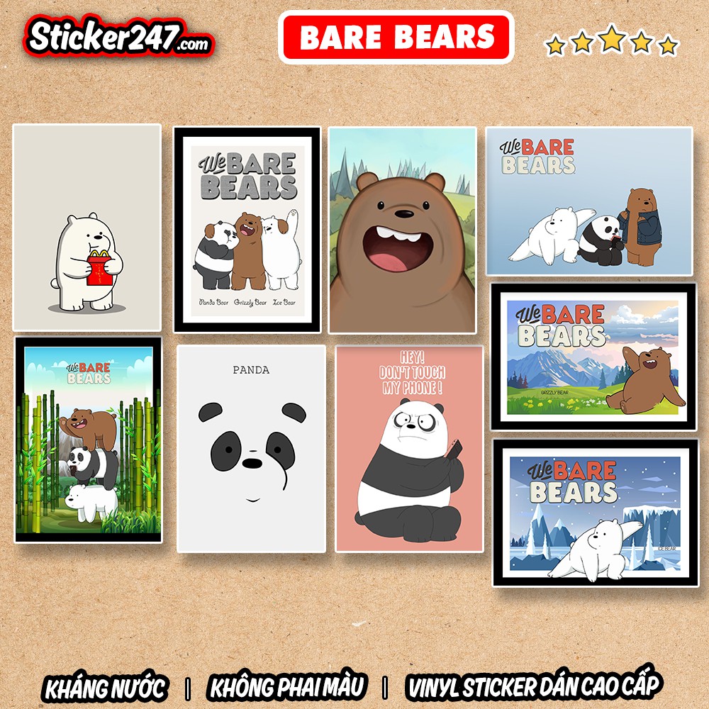 Sticker We Bare Bears 𝑭𝒓𝒆𝒆𝒔𝒉𝒊𝒑 chống nước sticker dán laptop, điện thoại, đàn guitar, mũ bảo hiểm, vali - Sticker 247