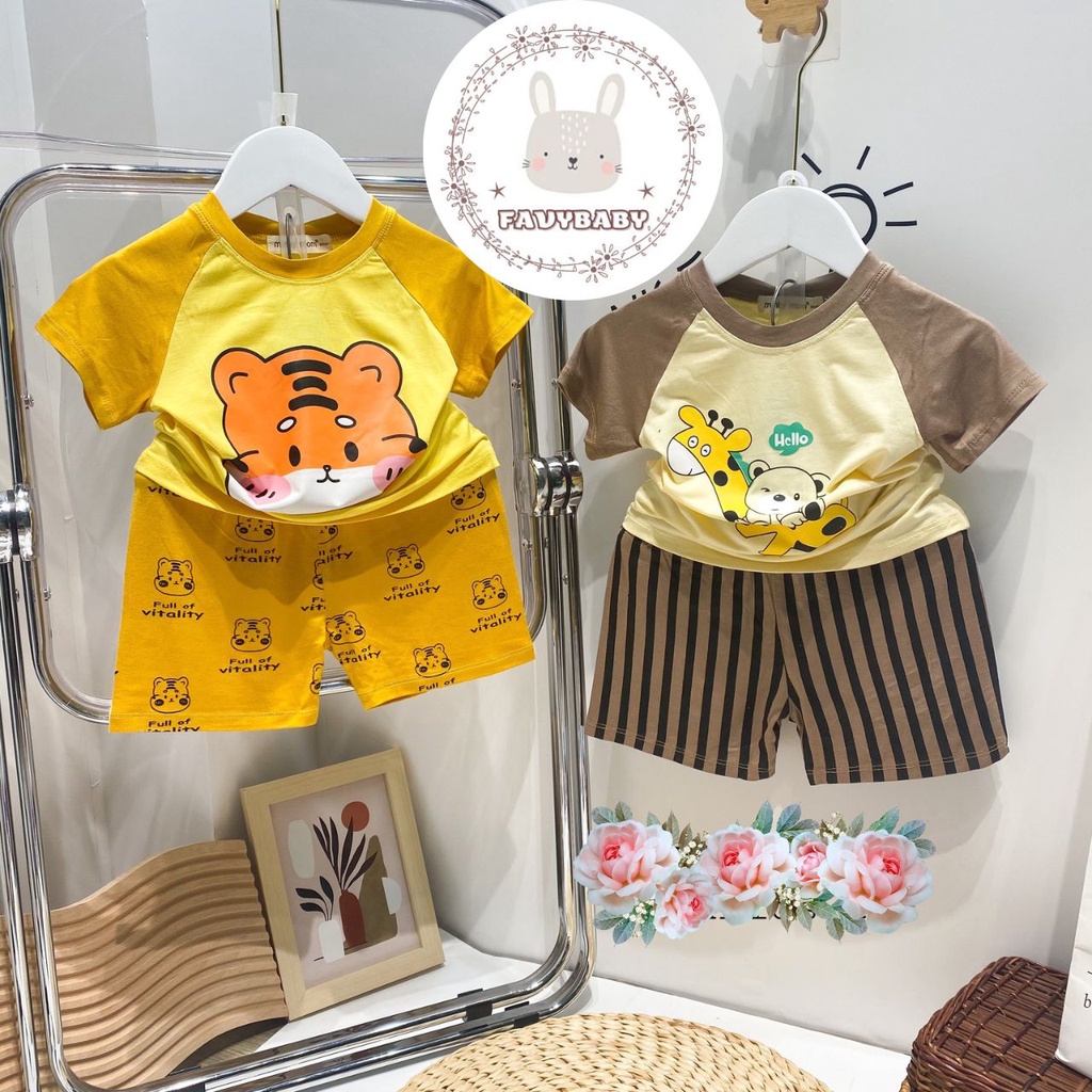 Bộ Cộc Tay MINKY MOM Chính Hãng Bé Trai Bé Gái Raplan Tay Ngắn Hổ Khủng Long Mickey Bé 0 1 2 3 4 5 Tuổi - Favybaby