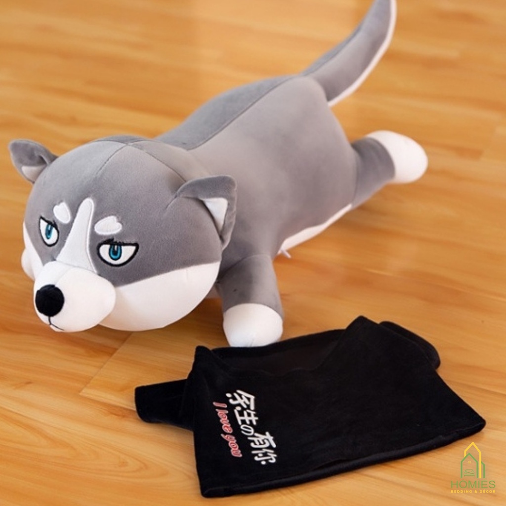 Gối Ôm Hình Thú Nhồi Bông HOMIES Mẫu Chó Husky Nhập Khẩu Nguyên Con - Bông Trắng Tinh Khiết Êm Ái Nhiều Kích Thước