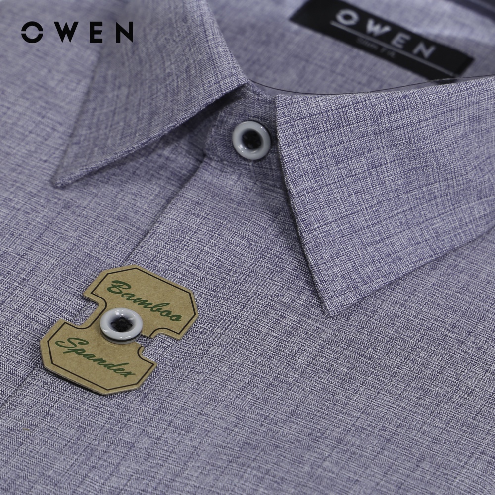 Áo sơ mi Nam dài tay Owen Slim Fit ghi melange sọc navy Bamboo - AS220797D