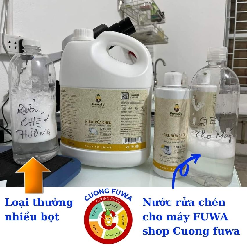Nước rửa bát cho máy rửa chén bát Fuwa3e hữu cơ sinh học siêu sạch dạng gel 500ml,Hương Cam,Tăng tuổi thọ cho máy