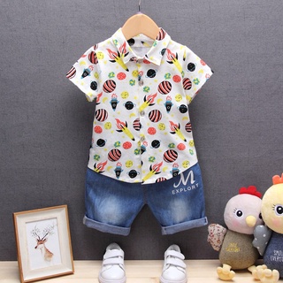Áo sơ mi cotton tay ngắn mùa hè cho bé trai