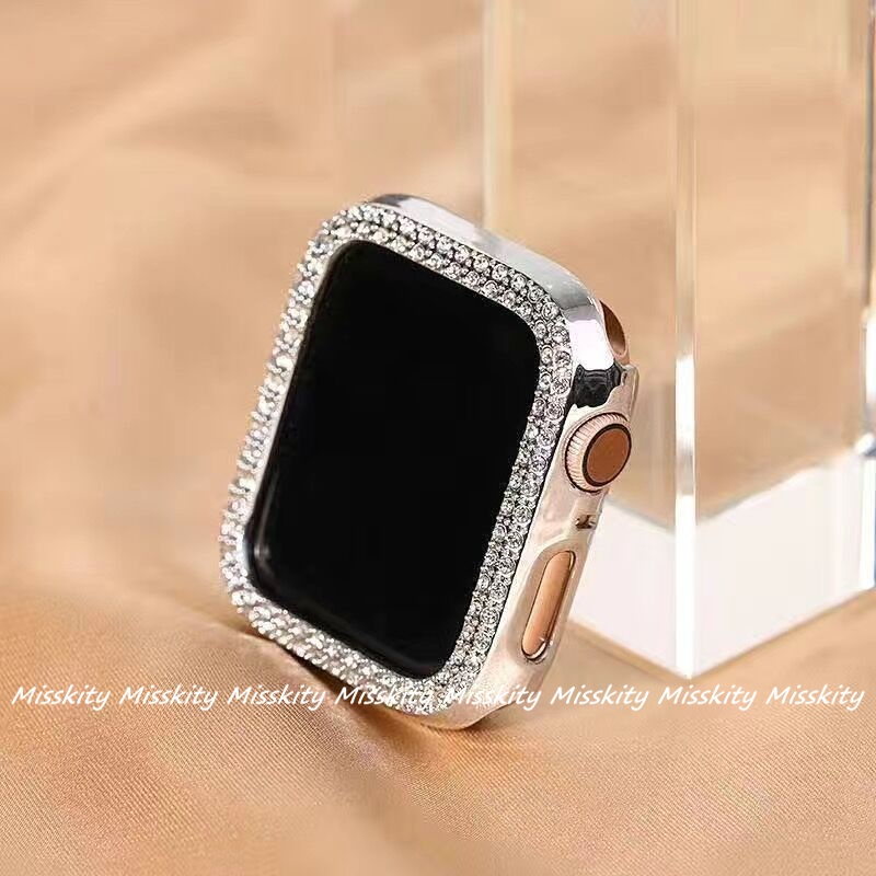 Ốp Bảo Vệ Bằng Nhựa Đính Kim Cương Giả Sang Trọng Cho Apple Watch Serise 7 6 SE 5 4 45mm 44mm 41mm 40mm